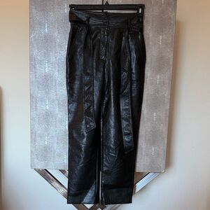 Aritzia Wilfred Black Leather-Look Paperbag Waist Chinos
